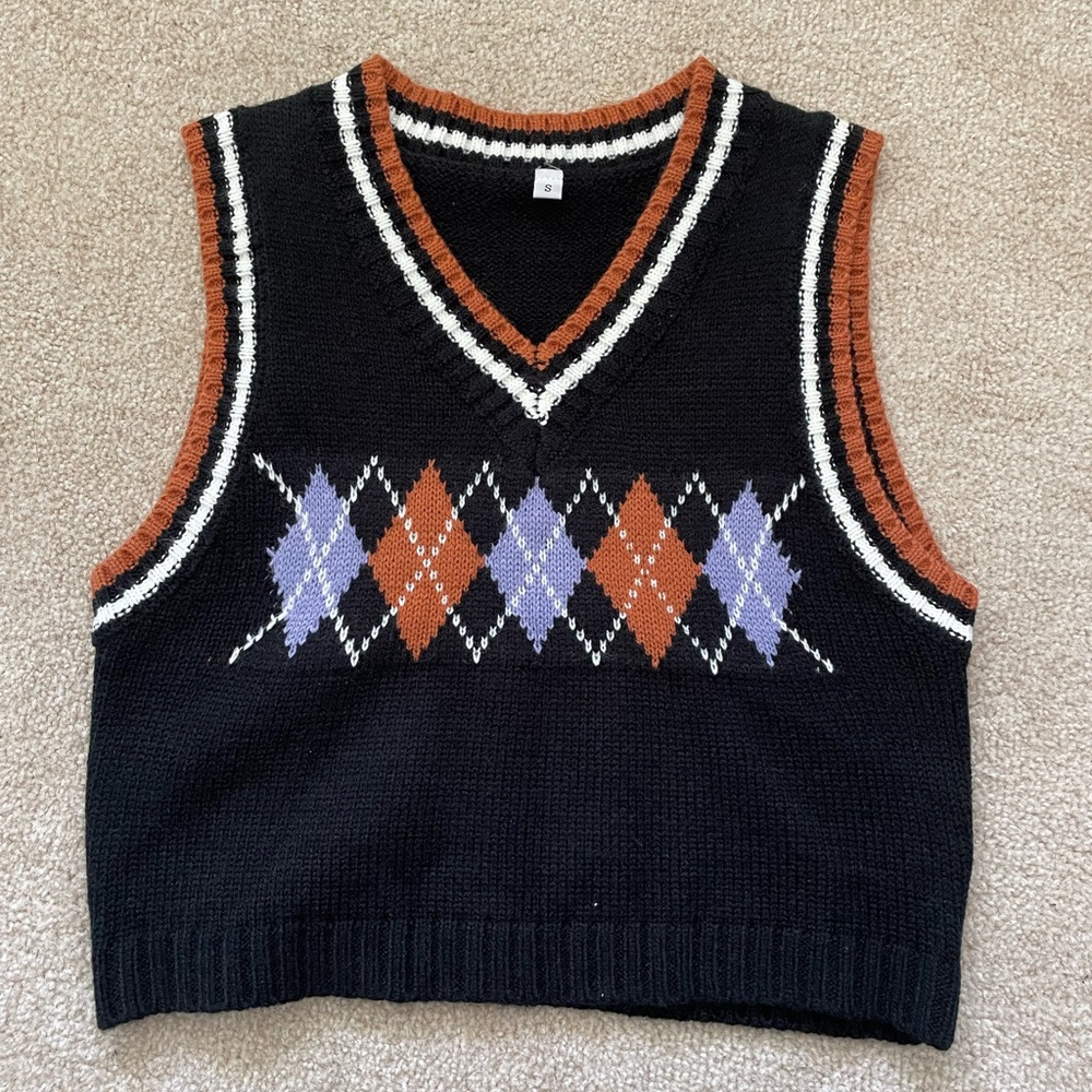 Argyle Print Sweater Vest- US 0-2 Size Small